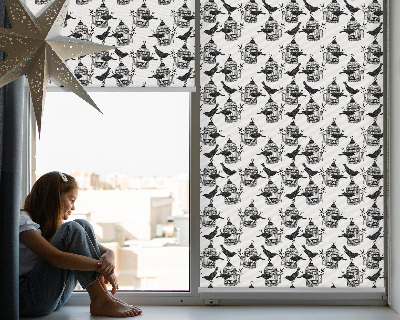 Fenster Rollo mit schwarzem Rabenmuster