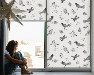 Fenster Rollo mit gezeichnetem Vogel‑ und Blattmuster