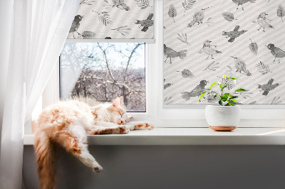 Fenster Rollo mit gezeichnetem Vogel‑ und Blattmuster