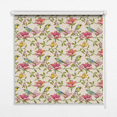 Fenster Rollo mit Vögeln auf Blumenmuster