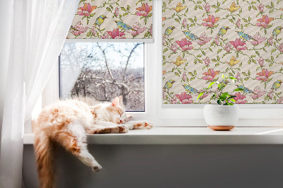 Fenster Rollo mit Vögeln auf Blumenmuster