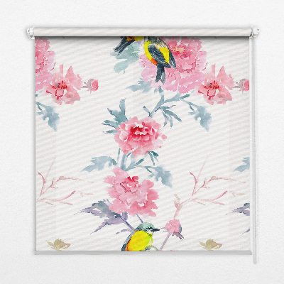 Fenster Rollo mit einem Muster aus Vögeln auf Blumen