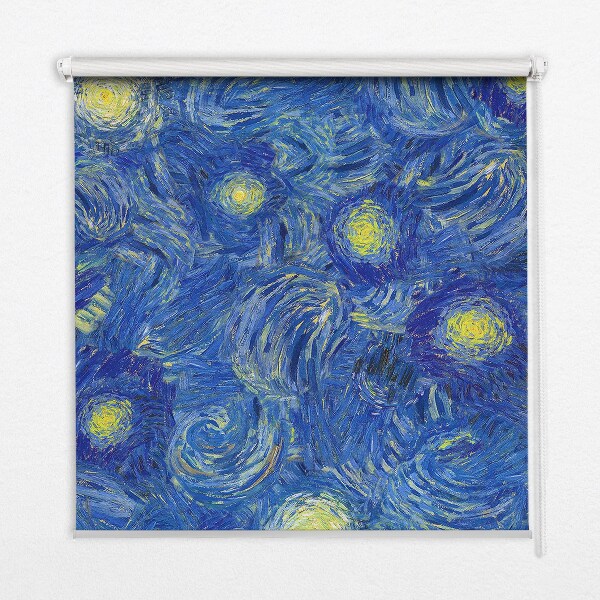 Verdunkelungsrollo mit gemaltem blauem Motiv