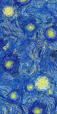 Verdunkelungsrollo mit gemaltem blauem Motiv