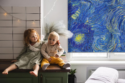 Verdunkelungsrollo mit gemaltem blauem Motiv