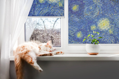 Verdunkelungsrollo mit gemaltem blauem Motiv