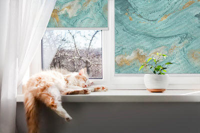 Fenster Rollo in Türkis mit Granitoptik
