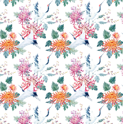 Rollo lichtundurchlässig mit Reiher- und Blumenmotiv