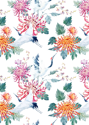 Rollo lichtundurchlässig mit Reiher- und Blumenmotiv
