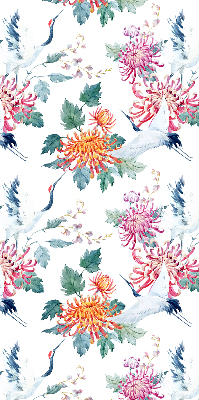 Rollo lichtundurchlässig mit Reiher- und Blumenmotiv