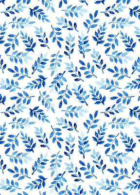 Fenster Rollo mit blauem Blattmuster