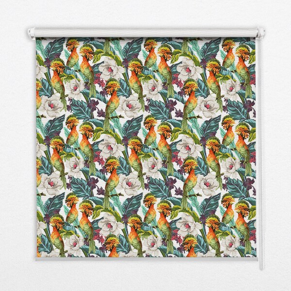 Fensterrollo mit Motiv aus Vögeln und Blumen