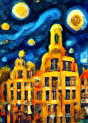 Fenster Rollo mit dem Motiv einer gemalten Stadt