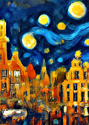 Fenster Rollo mit dem Motiv einer gemalten Stadt