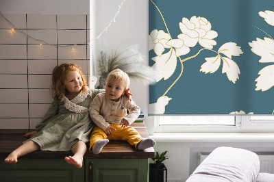 Fenster Rollo mit weißem Vogel- und Blütenmuster
