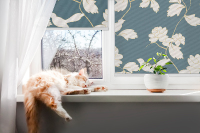 Fenster Rollo mit weißem Vogel- und Blütenmuster