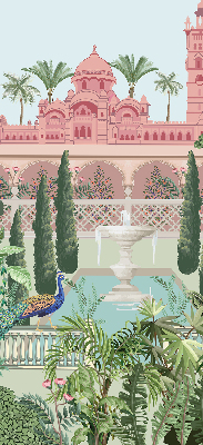 Verdunkelungsrollo mit Schlossmotiv und Gartenbild