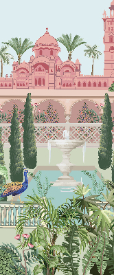 Verdunkelungsrollo mit Schlossmotiv und Gartenbild