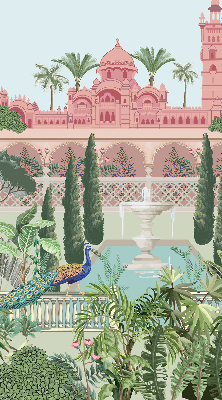 Verdunkelungsrollo mit Schlossmotiv und Gartenbild