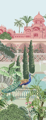 Verdunkelungsrollo mit Schlossmotiv und Gartenbild