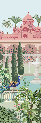 Verdunkelungsrollo mit Schlossmotiv und Gartenbild