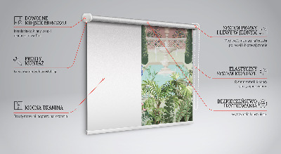 Verdunkelungsrollo mit Schlossmotiv und Gartenbild