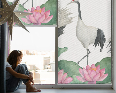 Fenster Rollo mit Motiv Kraniche in den Lilien