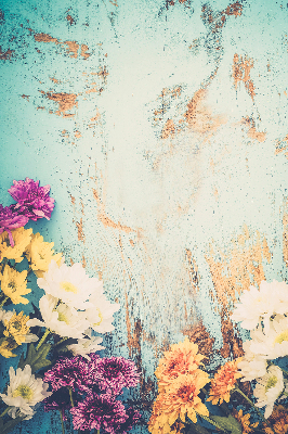 Rollo lichtundurchlässig mit Blumenmotiv auf blauem Hintergrund