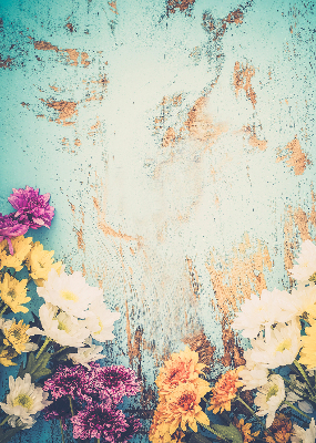 Rollo lichtundurchlässig mit Blumenmotiv auf blauem Hintergrund