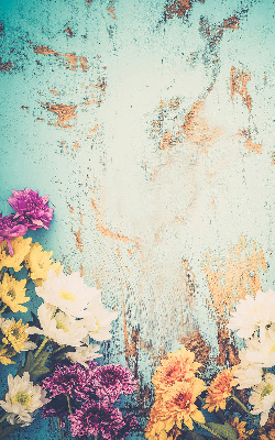 Rollo lichtundurchlässig mit Blumenmotiv auf blauem Hintergrund