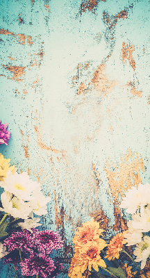 Rollo lichtundurchlässig mit Blumenmotiv auf blauem Hintergrund