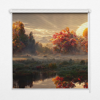 Verdunkelungsrollo mit Motiv Sonnenuntergang hinter den Bäumen