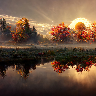 Verdunkelungsrollo mit Motiv Sonnenuntergang hinter den Bäumen