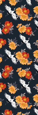 Fenster Rollo mit Blumen- und Kranichmotiv