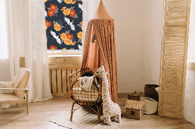 Fenster Rollo mit Blumen- und Kranichmotiv