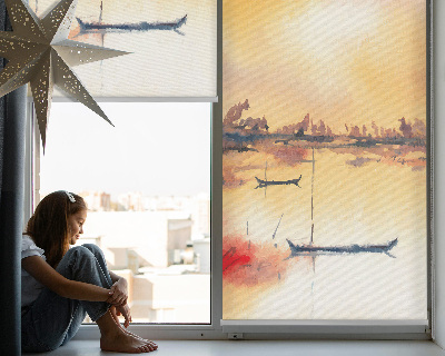 Fenster Rollo mit Motiv Sonnenuntergang über dem See