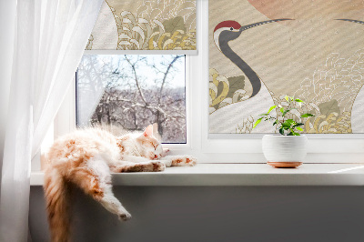 Fenster Rollo mit Motiv von Kranichen bei Sonnenuntergang