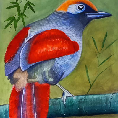 Verdunkelungsrollo mit Motiv eines Vogels auf einem Ast