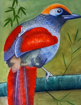 Verdunkelungsrollo mit Motiv eines Vogels auf einem Ast