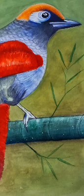 Verdunkelungsrollo mit Motiv eines Vogels auf einem Ast