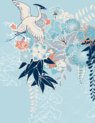 Fenster Rollo mit Reihern und Blumenmuster