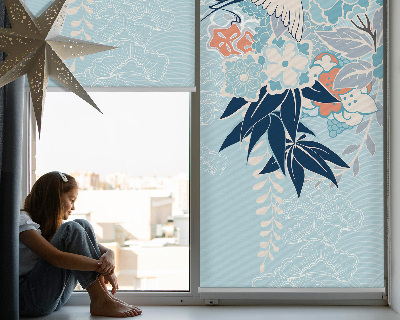 Fenster Rollo mit Reihern und Blumenmuster
