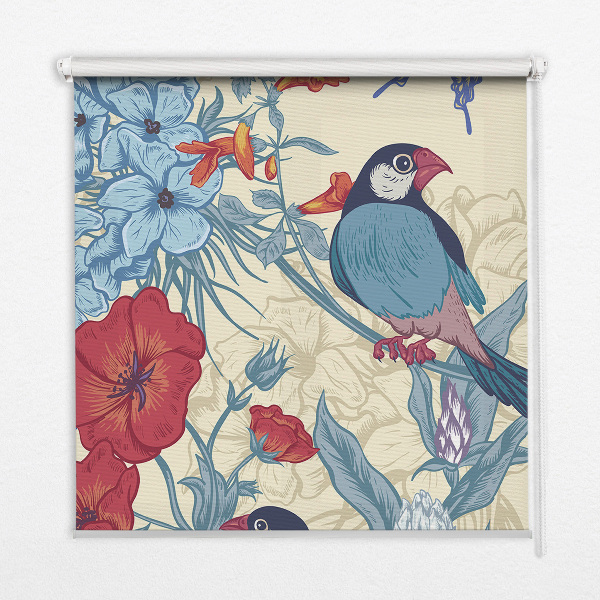 Rollo lichtundurchlässig mit Motiv Vögel zwischen Blumen