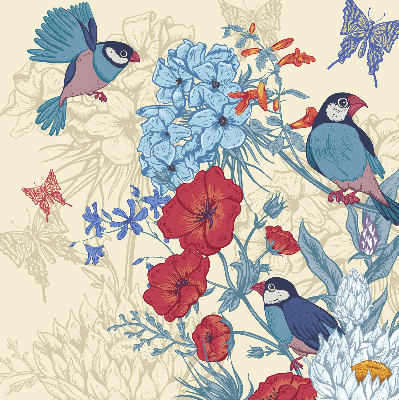 Rollo lichtundurchlässig mit Motiv Vögel zwischen Blumen