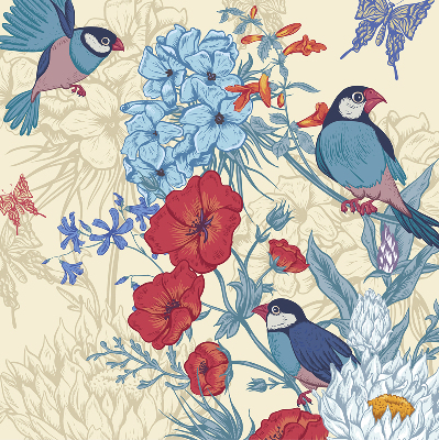 Rollo lichtundurchlässig mit Motiv Vögel zwischen Blumen