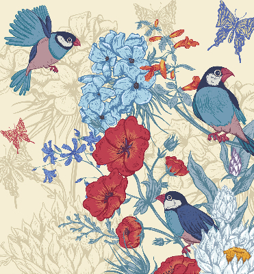 Rollo lichtundurchlässig mit Motiv Vögel zwischen Blumen