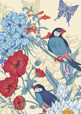 Rollo lichtundurchlässig mit Motiv Vögel zwischen Blumen