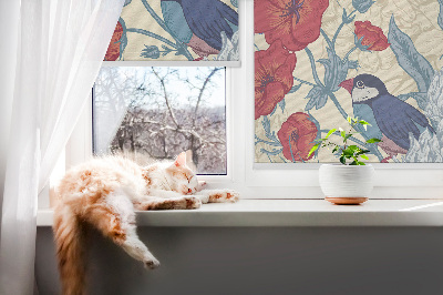 Rollo lichtundurchlässig mit Motiv Vögel zwischen Blumen