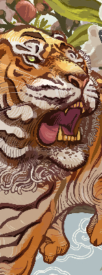 Verdunkelungsrollo mit Tiger- und Blumenmotiv
