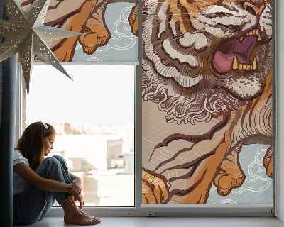 Verdunkelungsrollo mit Tiger- und Blumenmotiv